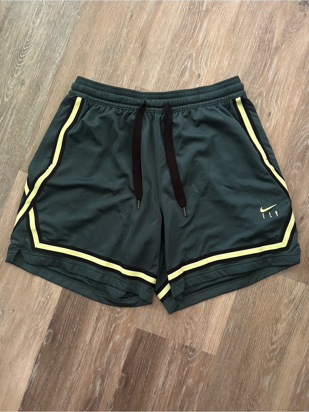 Nike Men’s/Women’s Dark Green Athletic Shorts with Yellow Trim
